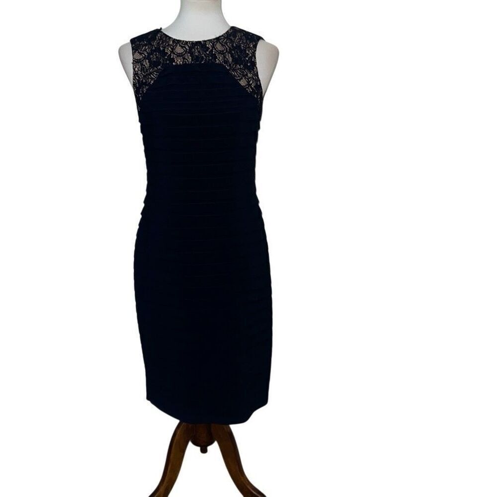 Adrianna Papell Navy Sleeveless Sheath Dress Semi-Formal Wedding Midi size 6